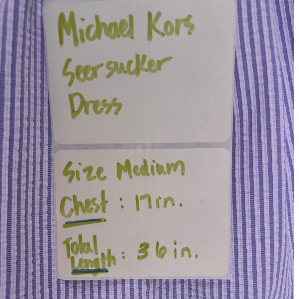 Michael Kors Dress Womens Medium Blue Seersucker Striped Off Shoulder Excellent - Picture 5 of 12